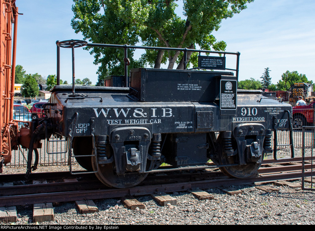 Western Weighing and Inspection Board Scale Test Car #910 is on display at the Colorado Railroad Museum 